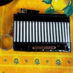 Henri Bendel Croc and Stripes Keychain Wallet Like New
